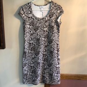 Ann Taylor loft m Cotton spandex Tee T-shirt Summer dress chocolate brown  white